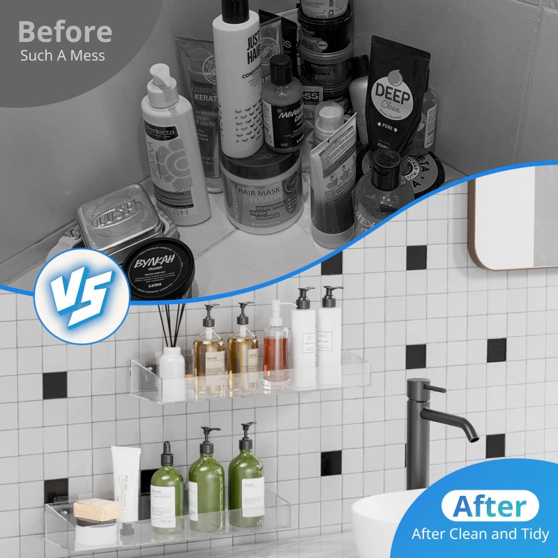 Durmmur 2Pack Acrylic Shower Shelves  Adhesive Bathroom Shower Caddy Organizer  No Drilling/Drilling Wall Floating Shelves for Bathroom Storage Kitchen Home D?cor  No Hook - Image 5
