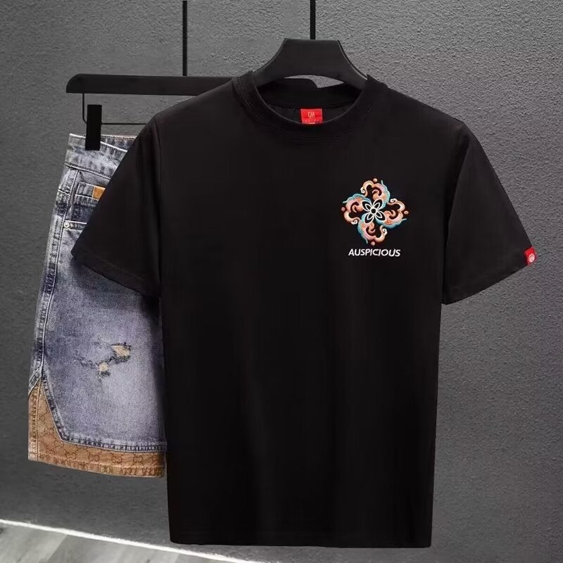 National Fashion Ethnic Style Embroidered Short-Sleeved T-Shirt Men'S 2024 Loose Half-Sleeved Crewneck Top Base Shirt - Image 4