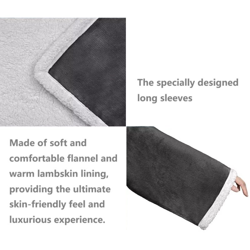 Wearable Blanket Sleeves 127*165cm Grey Soft Flannel & Warm Lambskin Lining - Multifunctional Design With Extra-Large Front Pocket Free Hands Blanket for Home Relaxation Cold Winters Air-Conditioned R - Image 2