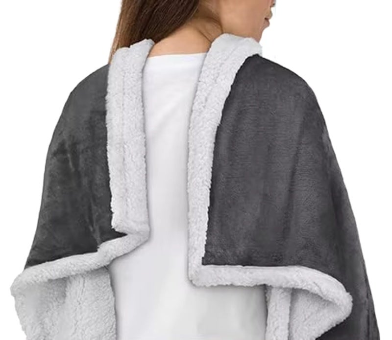 Wearable Blanket Sleeves 127*165cm Grey Soft Flannel & Warm Lambskin Lining - Multifunctional Design With Extra-Large Front Pocket Free Hands Blanket for Home Relaxation Cold Winters Air-Conditioned R - Image 3