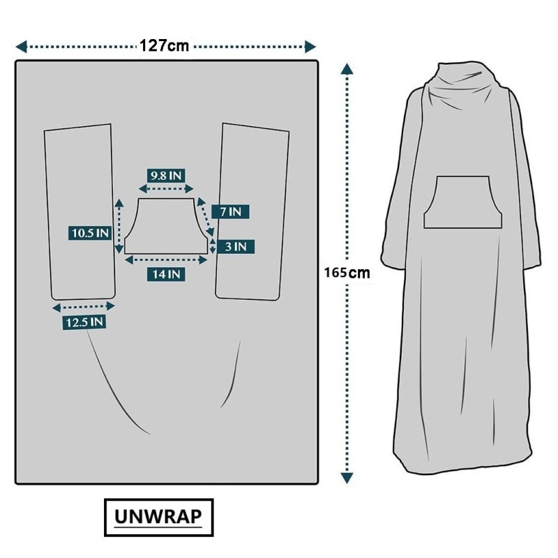Wearable Blanket Sleeves 127*165cm Grey Soft Flannel & Warm Lambskin Lining - Multifunctional Design With Extra-Large Front Pocket Free Hands Blanket for Home Relaxation Cold Winters Air-Conditioned R - Image 5