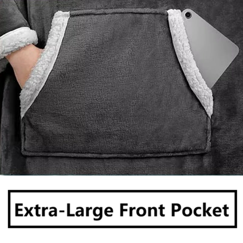 Wearable Blanket Sleeves 127*165cm Grey Soft Flannel & Warm Lambskin Lining - Multifunctional Design With Extra-Large Front Pocket Free Hands Blanket for Home Relaxation Cold Winters Air-Conditioned R - Image 4