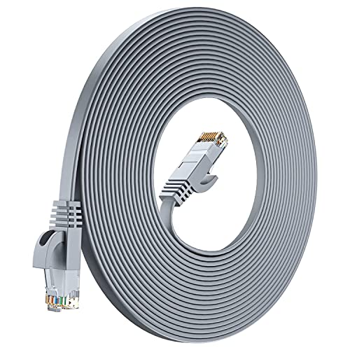 FEDUS Cat6 Ethernet Cable, Flat RJ45 LAN Cable wire High Speed 250MHZ / 1 Gigabit Speed UTP LAN Cable, Network Internet Cable, Patch Computer Cord Gigabit Category 6 Wires for Modem (GRAY, 15Meter) - Image 1