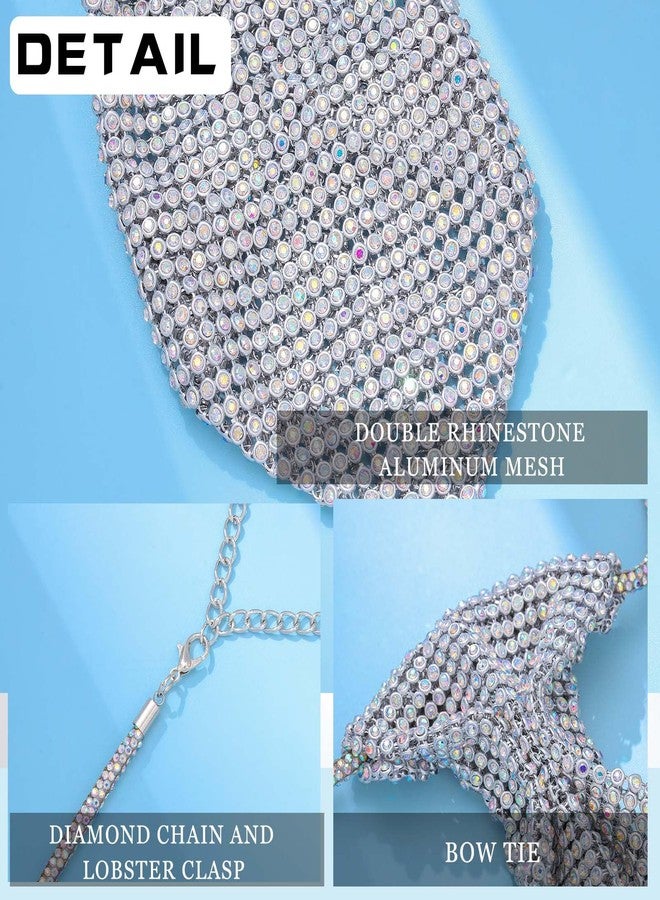 ELABEST Rhinestone Neck Tie Sparkling Tie Necklace Adjustable Diamond Tie for Women (Silver) - Image 4