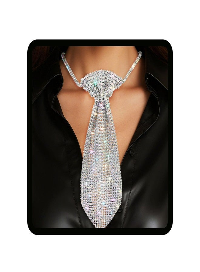 ELABEST Rhinestone Neck Tie Sparkling Tie Necklace Adjustable Diamond Tie for Women (Silver) - Image 1