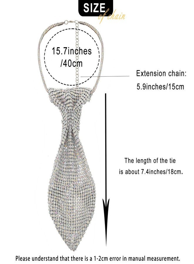 ELABEST Rhinestone Neck Tie Sparkling Tie Necklace Adjustable Diamond Tie for Women (Silver) - Image 5