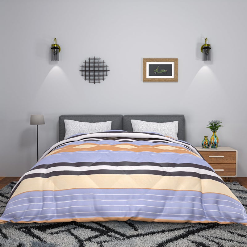 Kuber Industries 300 GSM Reversible AC Comforter for Double Bed | All Weather Warm & Soft Microfiber Quilt | Beautifully Crafted Razai, Duvet & Kambal for Home | Strips -Brown - Image 1