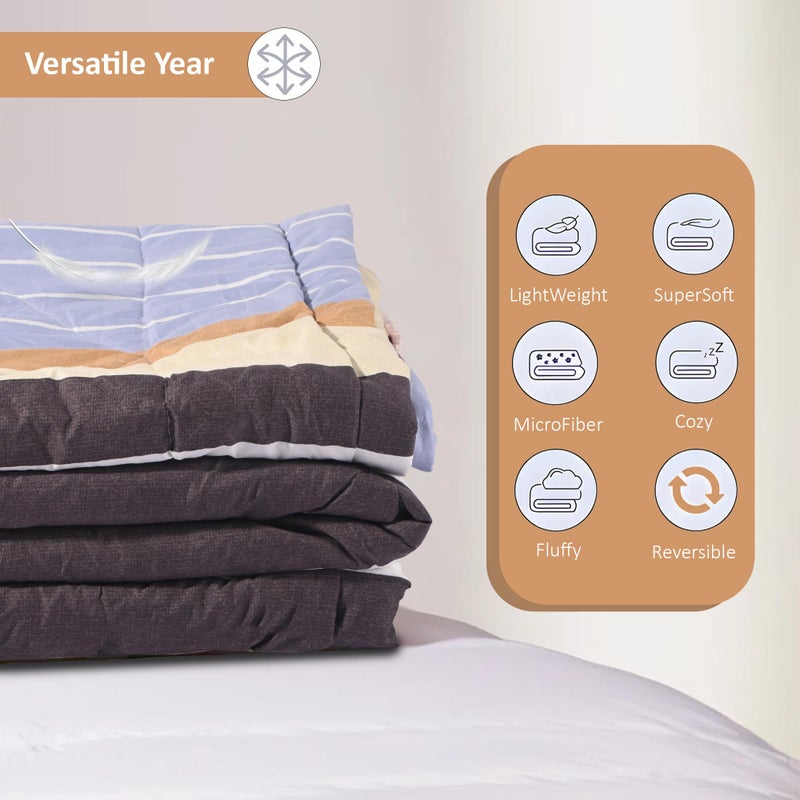 Kuber Industries 300 GSM Reversible AC Comforter for Double Bed | All Weather Warm & Soft Microfiber Quilt | Beautifully Crafted Razai, Duvet & Kambal for Home | Strips -Brown - Image 4