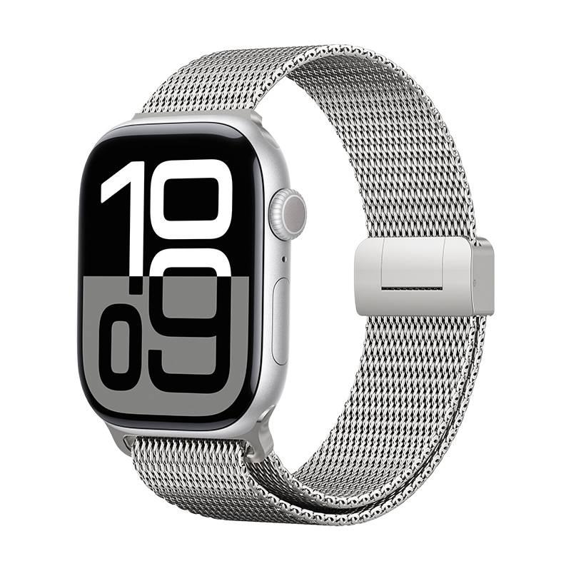 سوار ساعة ذكية سوار معدني من الستانلس ستيل متوافق مع Apple Watch 42/44/45/49mm بملاءمة قابلة للتعديل وحزام بديل بتصميم معدني أنيق باللون أسود قابل للتعديل - Image 5