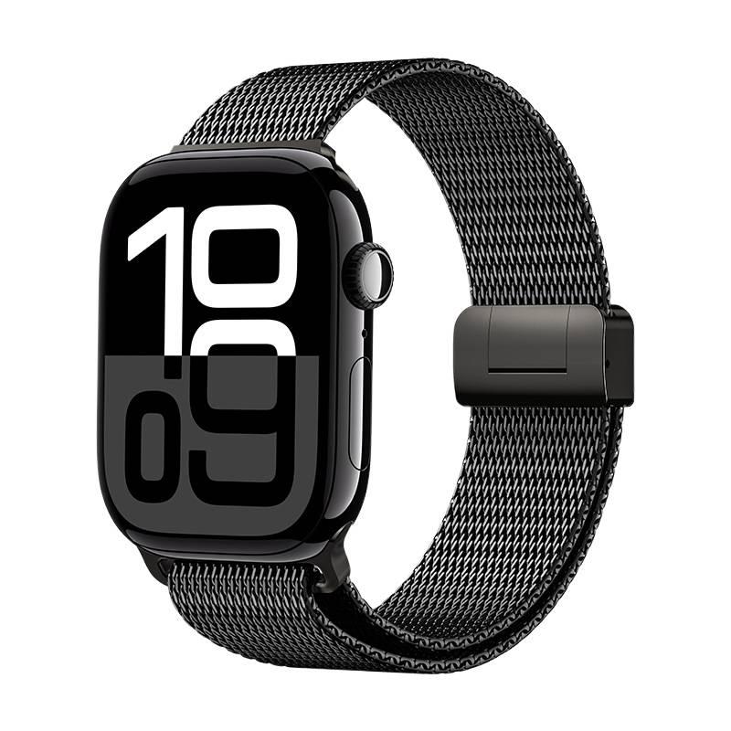 سوار ساعة ذكية سوار معدني من الستانلس ستيل متوافق مع Apple Watch 42/44/45/49mm بملاءمة قابلة للتعديل وحزام بديل بتصميم معدني أنيق باللون أسود قابل للتعديل - Image 1