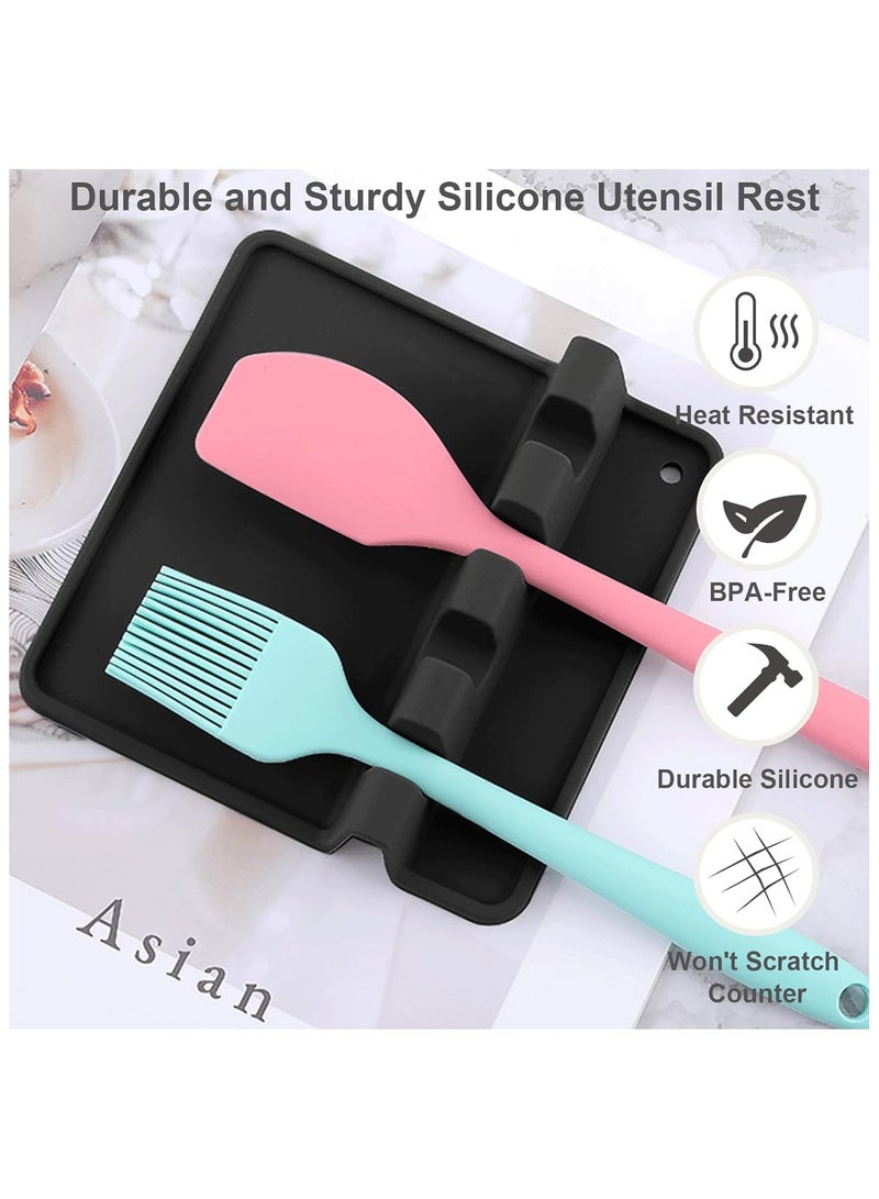 Silicone Utensil Rest - BPA-Free, Durable Spoon Rest with Drip Pad - Heat-Resistant Spoon Rest for Stove Top - Spoon Rest for Kitchen Counter(Black)  - Image 4