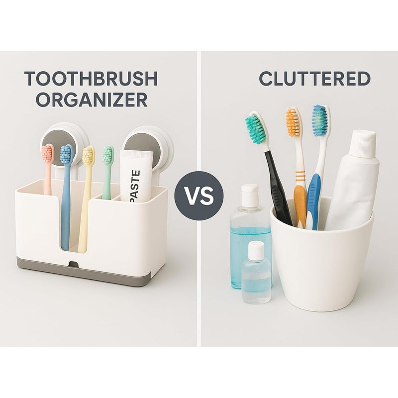 Boniry 1 Pcs Self Adhesive Toothbrush Holders for Bathroom Wall | Toothbrush Stand for Bathroom Organizer | No-Drill, Waterproof, Drainage Design, Space-Saving Storage Rack - Image 3