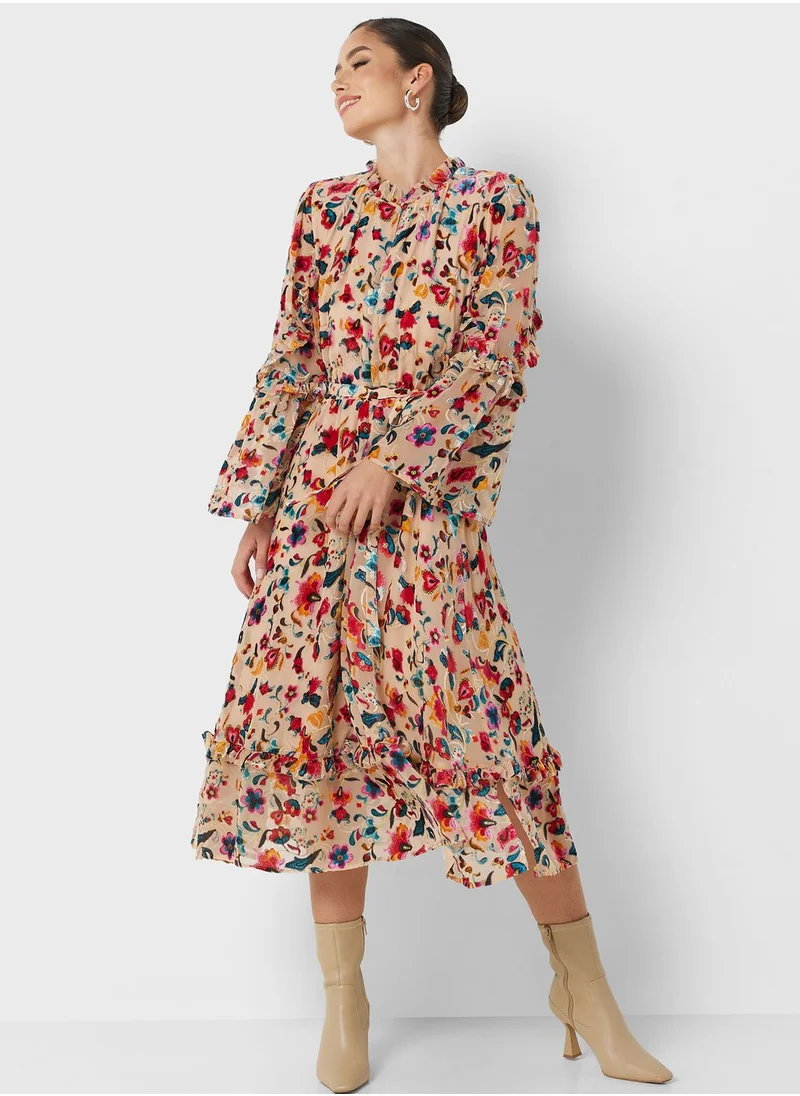 French Connection Puff Sleeve Printed Dress