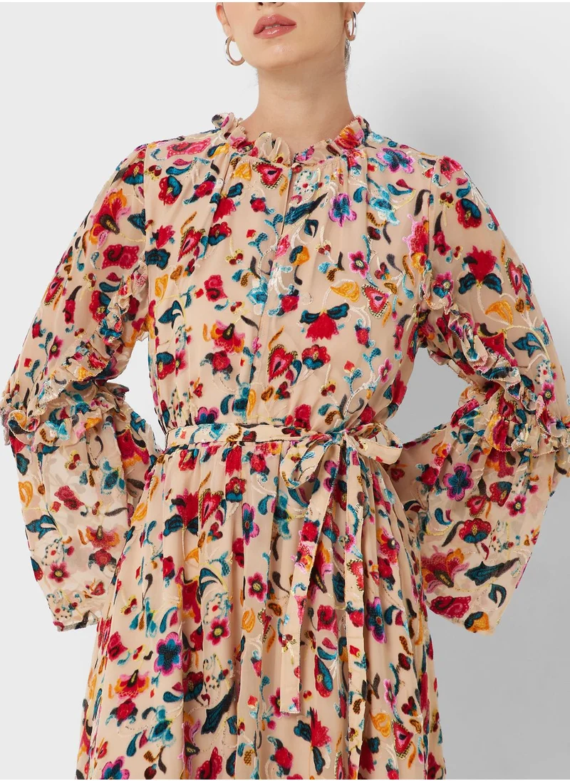 French Connection Puff Sleeve Printed Dress
