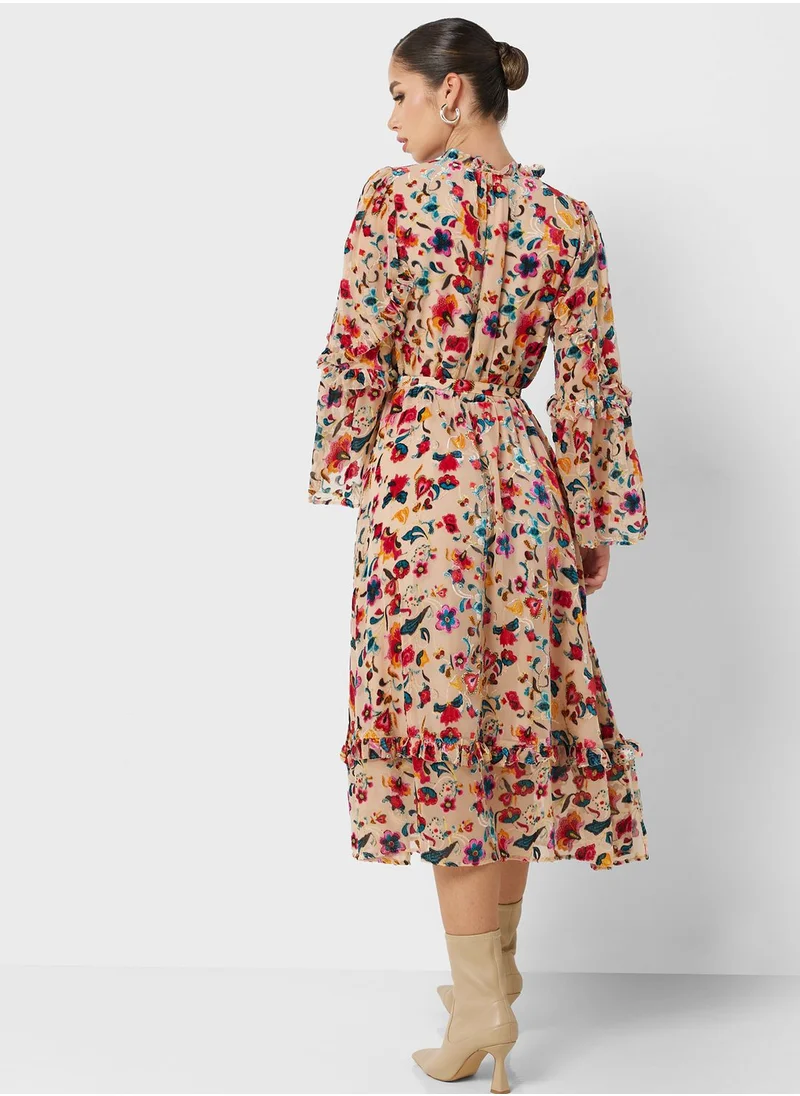 French Connection Puff Sleeve Printed Dress
