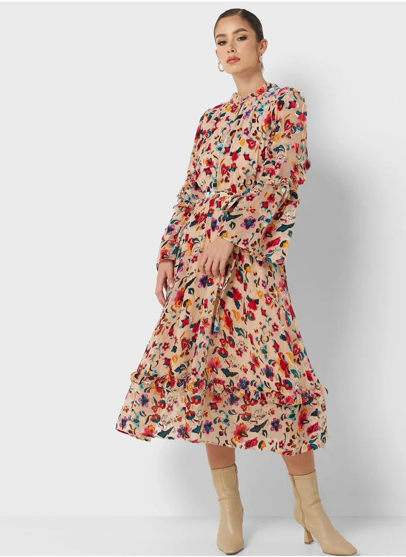 French Connection Puff Sleeve Printed Dress