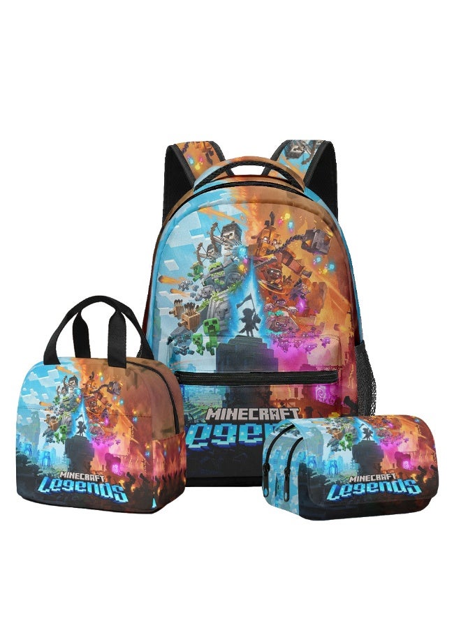MINECRAFT 2025-2026 Minecraft Backpack Pencil Case Lunch Bag Three-piece Leisure Sports Travel Backpack Student School Backpack - Image 1