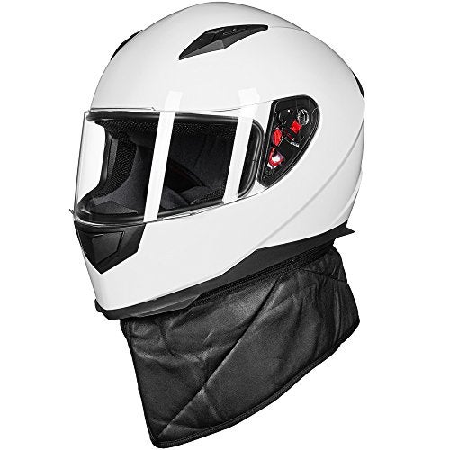 ILM Full Face Motorcycle Street Bike Helmet with Removable Winter Neck Scarf + 2 Visors DOT Model-JK313 (L, White) - Image 4