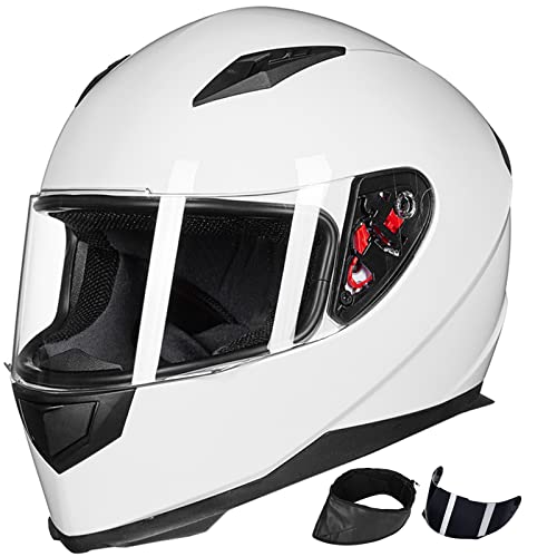 ILM Full Face Motorcycle Street Bike Helmet with Removable Winter Neck Scarf + 2 Visors DOT Model-JK313 (L, White) - Image 1
