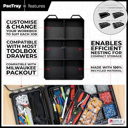 StealthMounts Six PacTray | 6-Compartment ABS Tool Tray Compatible with Milwaukee PACKOUT | Organiser for Tools, Nuts, Bolts & Small Parts | Workshop, Garage & Van Storage | Made in the UK - Image 5