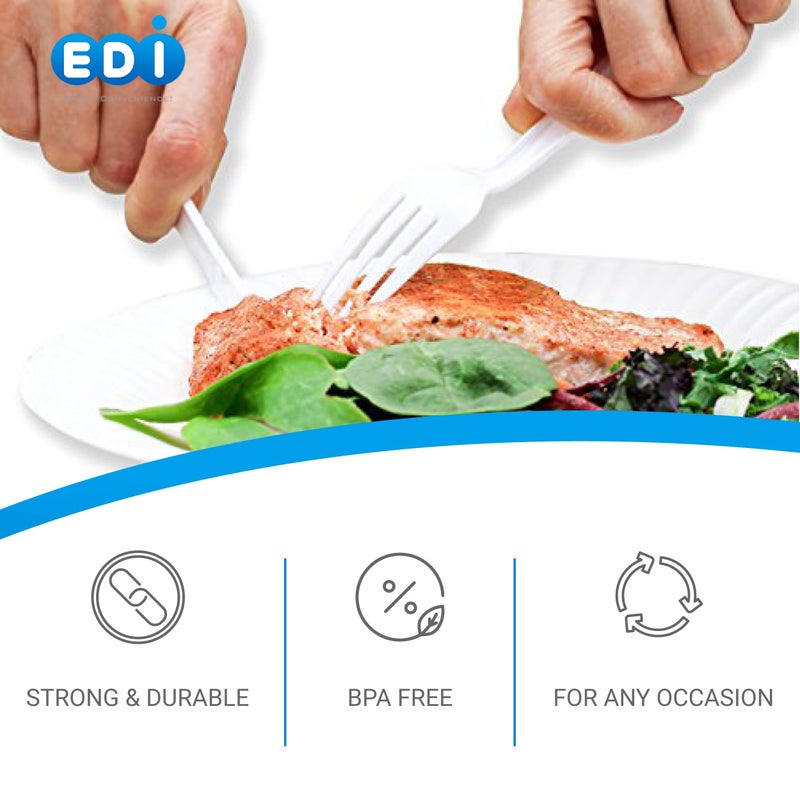 EDI [210 Piece] White Disposable Plastic Cutlery Set  Assorted - 70 Forks  70 Knives  70 Spoons | Extra Durable - Image 2