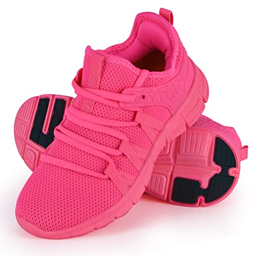 INZCOU Running Shoes Lightweight Tennis Shoes Non Slip Gym Workout Shoes Breathable Mesh Walking Sneakers Fluorescent Pink 10women / 9men - Image 1