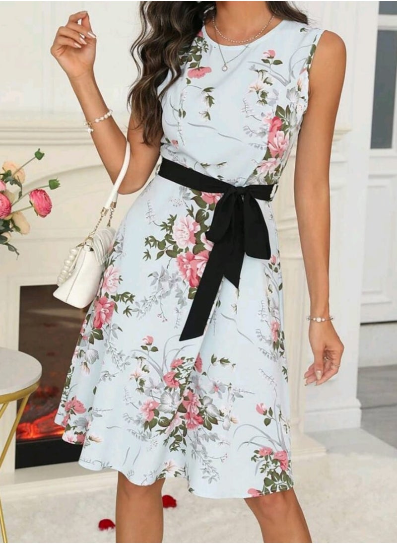Shein SHEIN LUNE Women's Floral Print Belted Dress  - Image 2