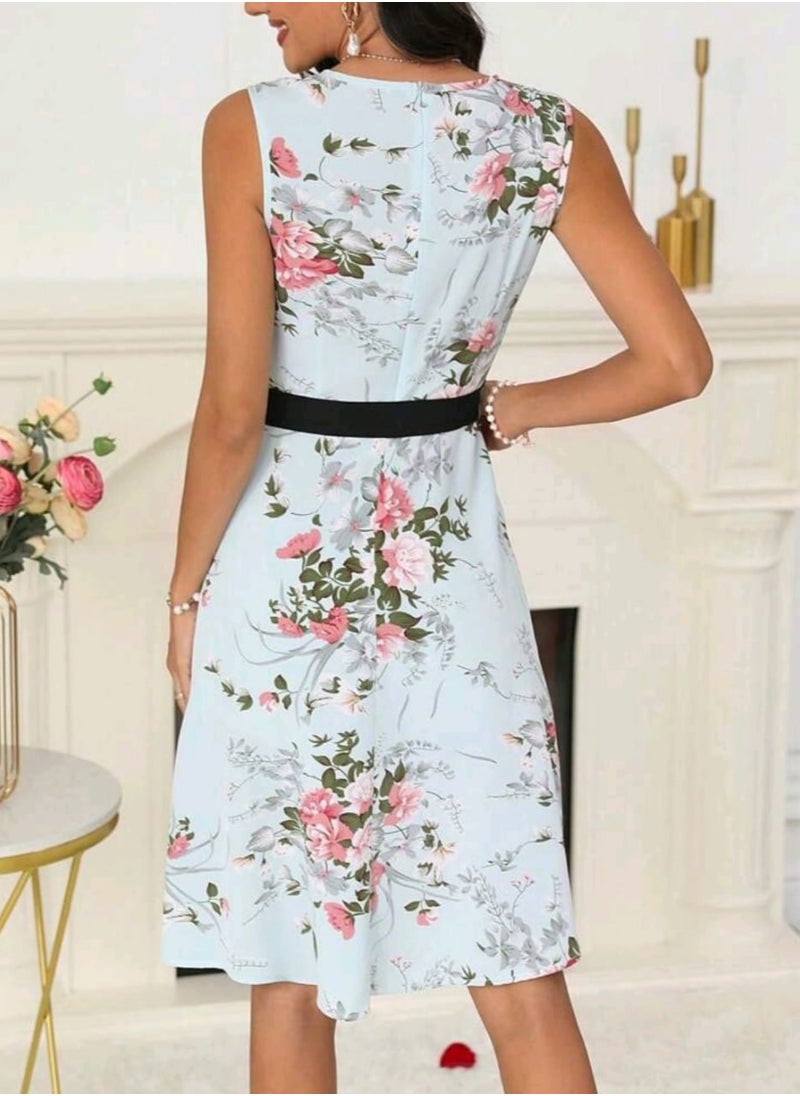 Shein SHEIN LUNE Women's Floral Print Belted Dress  - Image 3