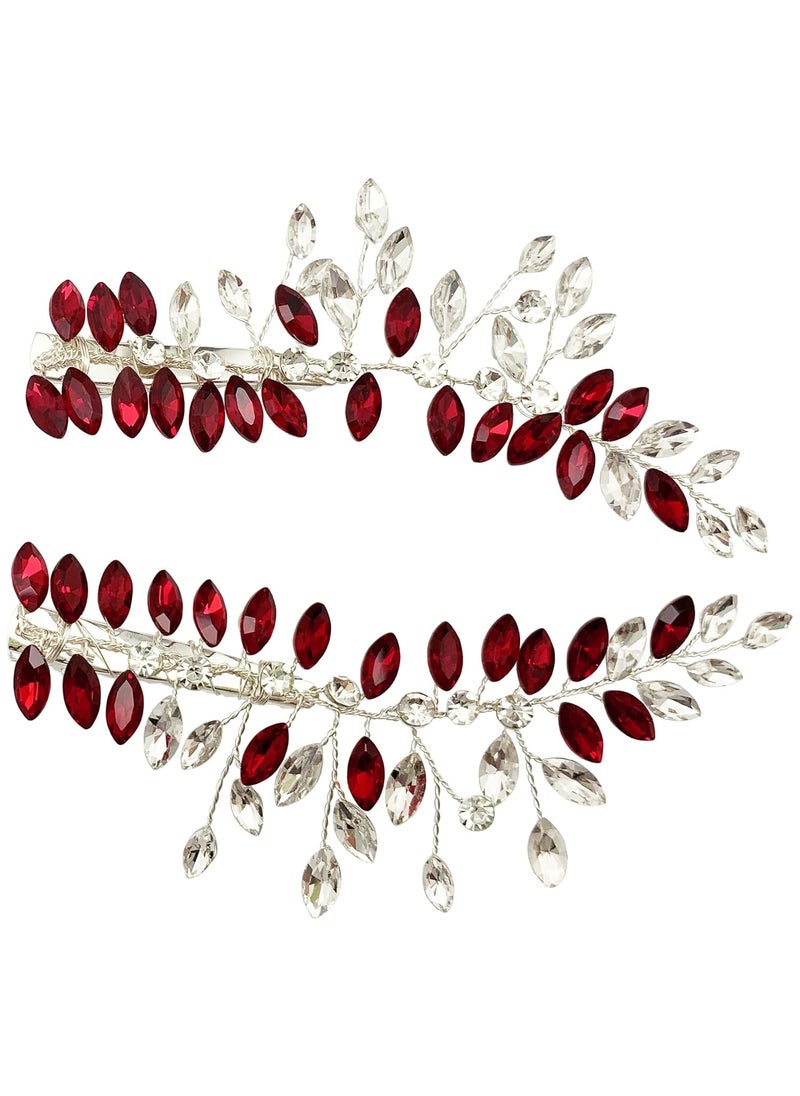 BETITETO BETITETO Wedding Hair Clip Combs 2Pcs Red White Green Rhinestone Bridal Hair Vine Piece Accessories for Women Girls Party Birthday Red 