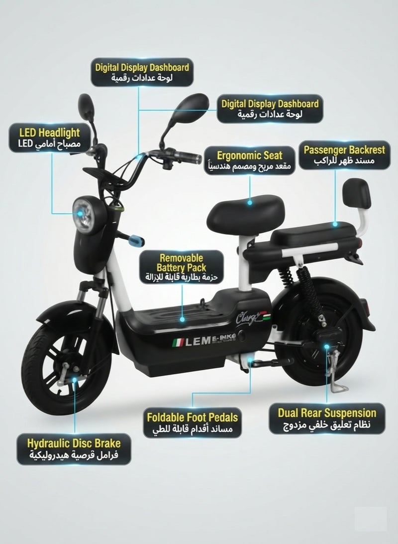 High-Performance 48V 400W Dual-Seat Urban Electric Scooter & Moped – Max Speed 45 KM/H, 35 KM Range, 150KG Heavy-Duty Weight Load, Smart Amber Lighting & Ergonomic Comfort Design - Image 5