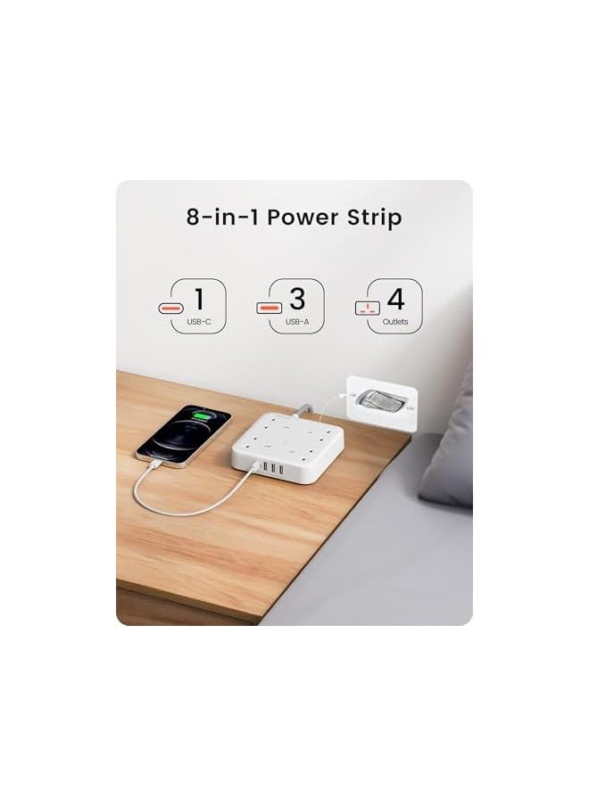 Lencent LENCENT Extension Lead with USB C Port, 4 Way Outlets Power Strip with 4 USB Ports (3.4A, 1 Type C and 3 USB-A Ports) Multi Plug Charging Station with 1.8M Braided Extension cord for Home Office 3250W  - Image 2