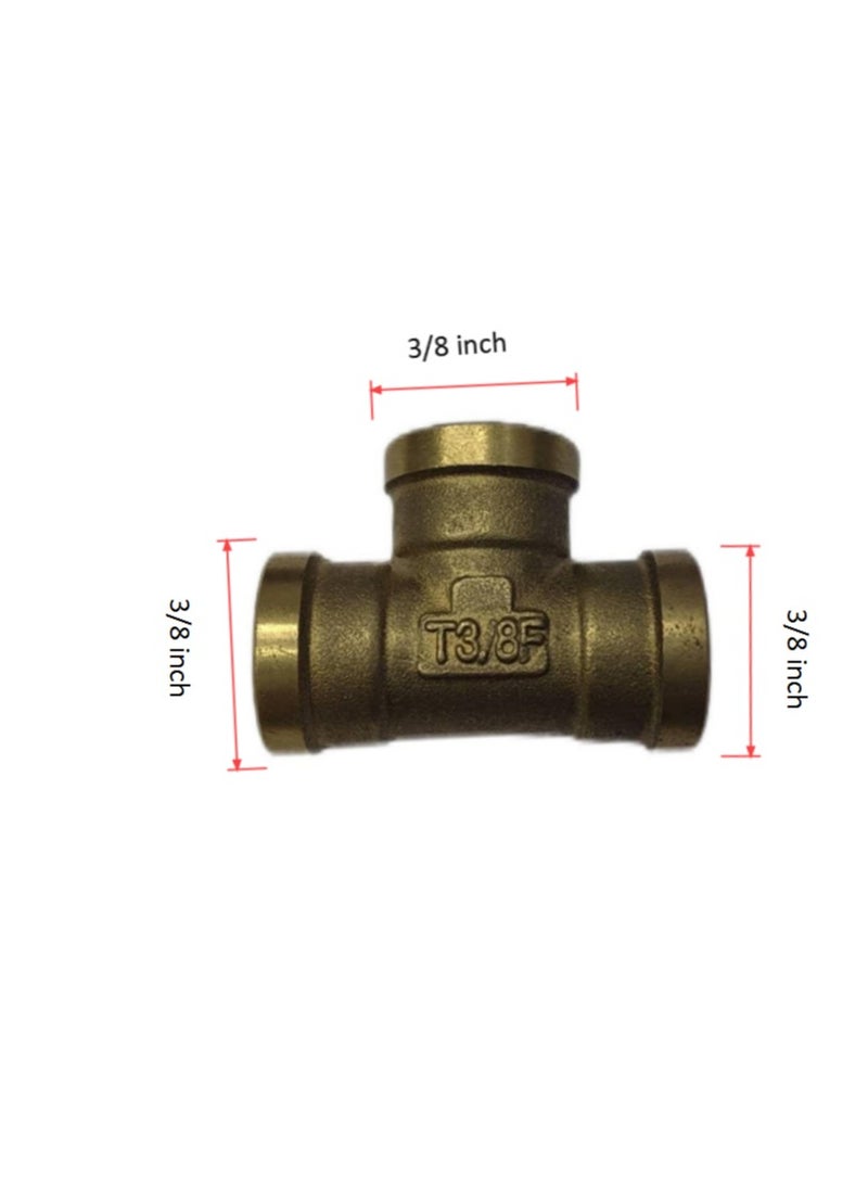 GA  2 Pcs set,  Brass Female Tee 3/8  inch Brass Plumbing Fittings Set, High-Purity Copper Alloy, BSPT Thread Standard - Image 2