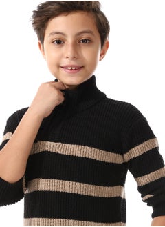 Andora Wide Stripe Half Zipper Pullover For Boys_Black&Beige  - Image 4