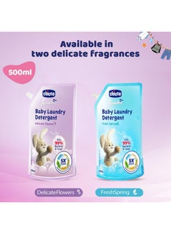 Chicco Baby Liquid Laundry Detergent, 5X Stain & Germ Fighter, Kills 99% Of Germs, Dermatologically Tested, Effective & Gentle Cleaning, Delicate Flowers, Refill Pack (500 Ml)  - Image 4