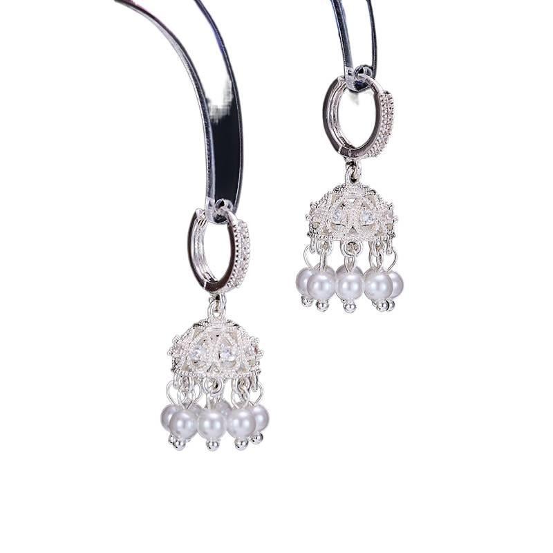 Silver Pearl Stud Drop Earrings with Silver Tone Finish and Drop Accent Lightweight Statement Jewelry for Daily Wear and Dressy Styling - Lilac Ribbon - Image 1