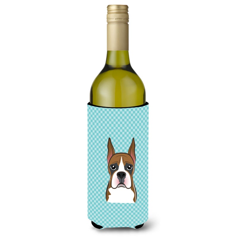 Caroline's Treasures Checkerboard Blue Boxer Wine Bottle Beverage Insulator Hugger BB1161LITERK