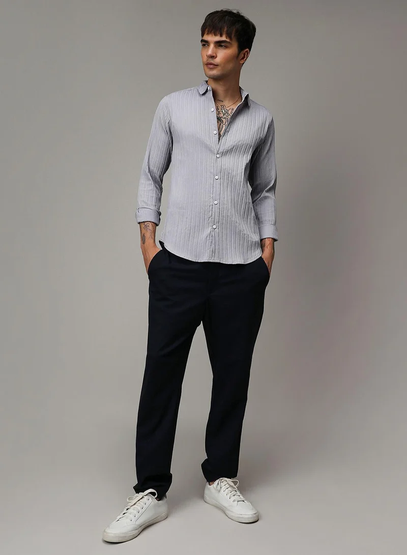 Campus Sutra Men's Moon Grey Self-Design Striped Shirt
