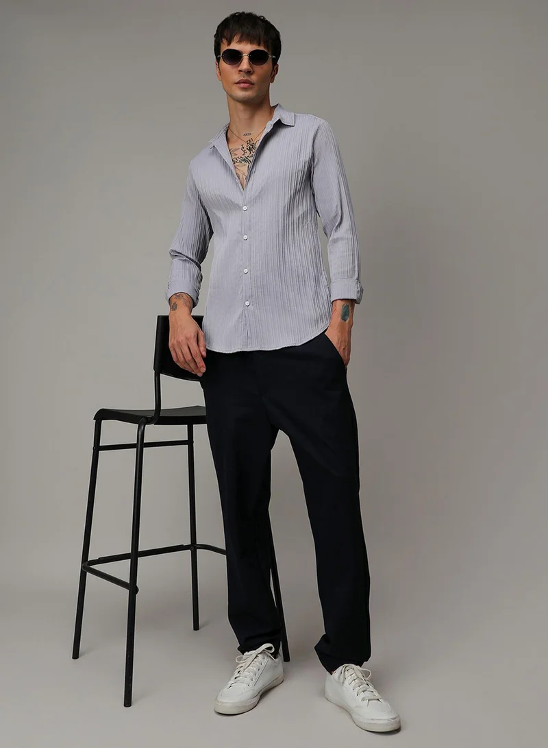 Campus Sutra Men's Moon Grey Self-Design Striped Shirt