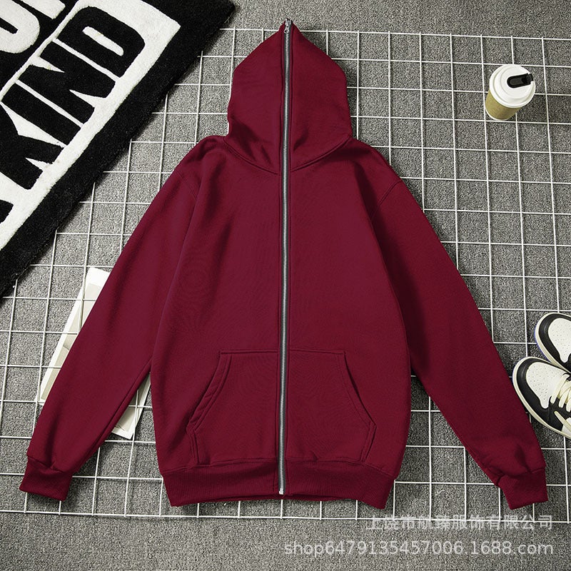 Generic Solid Color Cross-border Sweater Supply Full Zip Hoodie Mens Blank Cardigan Zip Hoodie Sweater in stock Burgundy 
