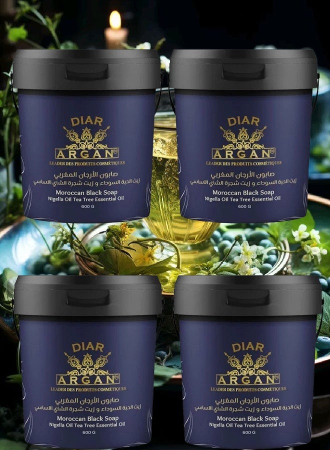 Diar Argan 4 Pieces Moroccan Black Soap Nigella Oil Tea Tree Essential Oil 600grams - Image 1