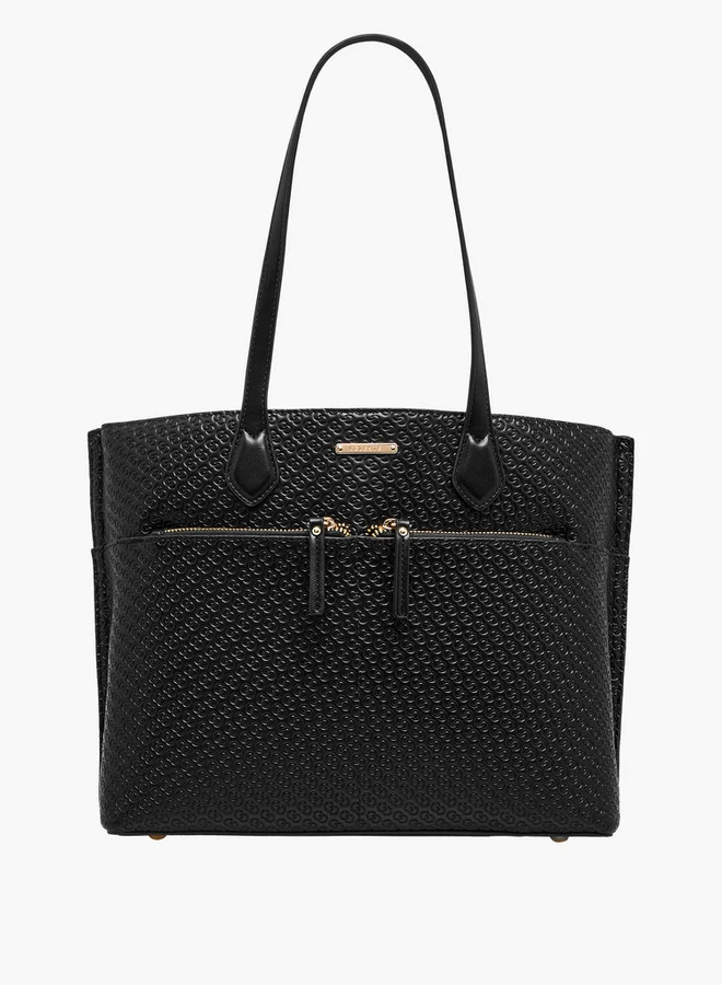 Celeste Monogram Embossed Tote Bag with Zip Closure