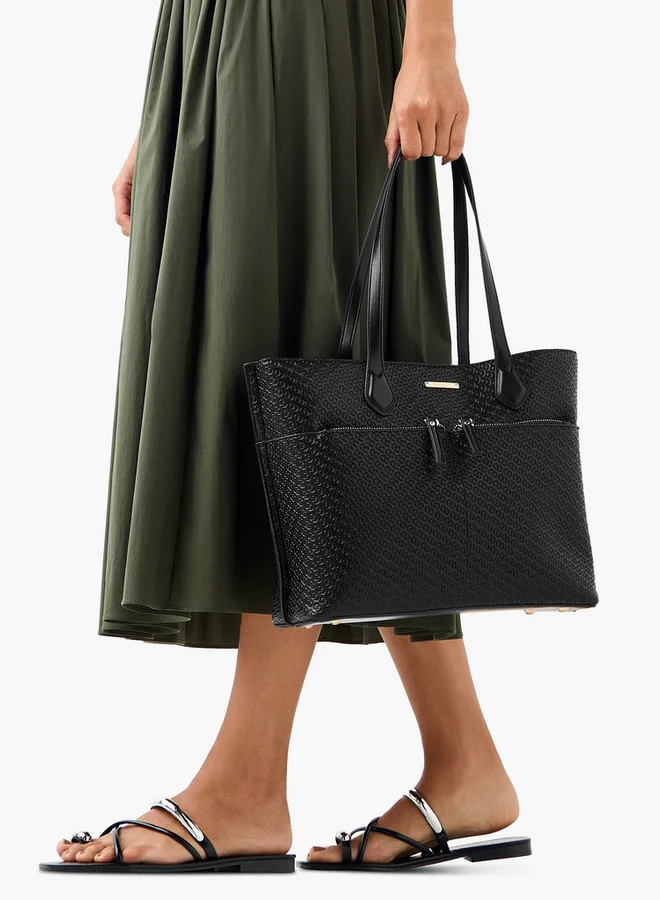 Celeste Monogram Embossed Tote Bag with Zip Closure
