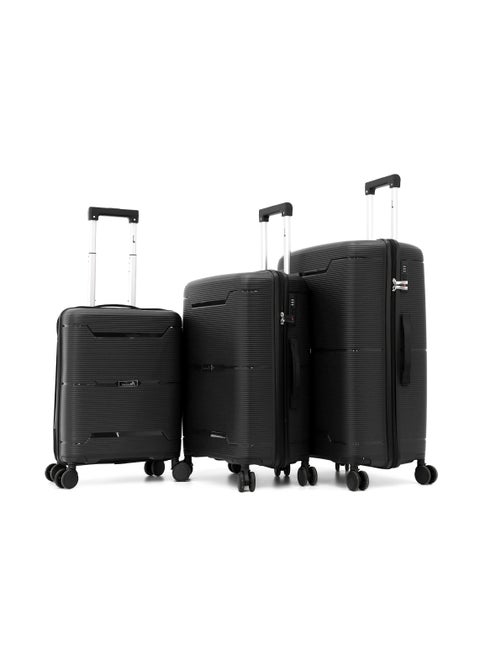 Durable PP Hard Shell Luggage Trolley Bag 3 Pieces Set,Black (S-20,M-24,L-28 Inch)