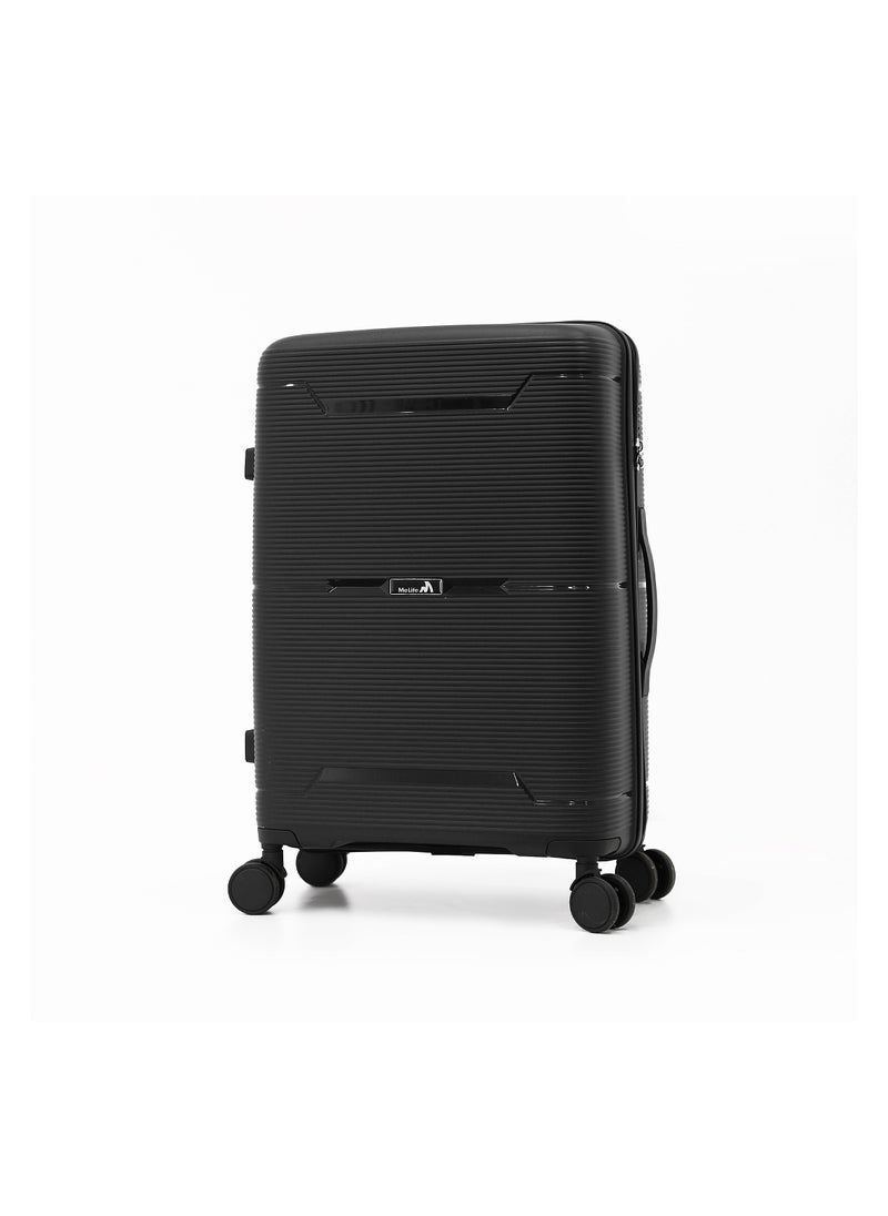 MELIFE - Durable PP Hard Shell Luggage Trolley Bag 3 Pieces Set,Black (S-20,M-24,L-28 Inch) - Image 1