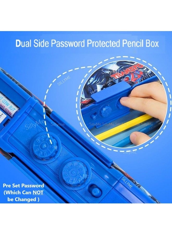 سيلي مي صندوق أقلام رصاص SILLYME بكلمة مرور مع قفل، وصندوق هندسي مع بوصلة ومبراة منبثقة - صندوق مدرسي للأولاد - مزدوج الجوانب (بطل خارق) - Image 3