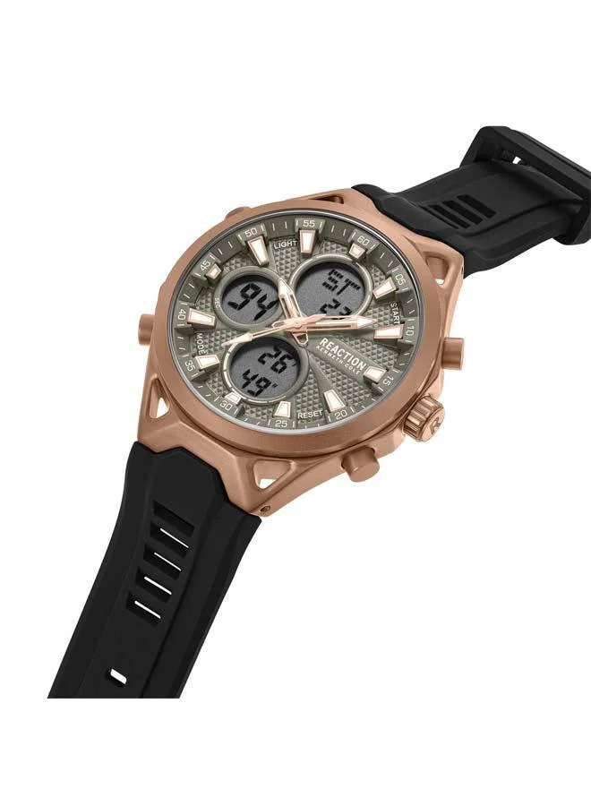 Kenneth Cole Reaction Grey Dial Black Silicone Strap Analog-digital Watch for Men, 45mm