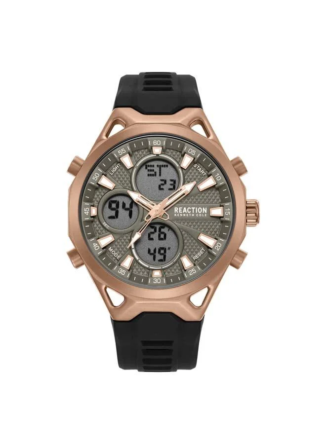 Kenneth Cole Reaction Grey Dial Black Silicone Strap Analog-digital Watch for Men, 45mm