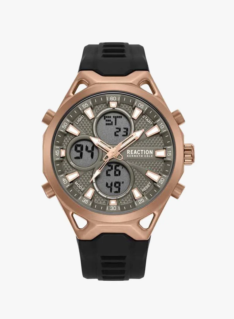 Kenneth Cole Reaction Grey Dial Black Silicone Strap Analog-digital Watch for Men, 45mm