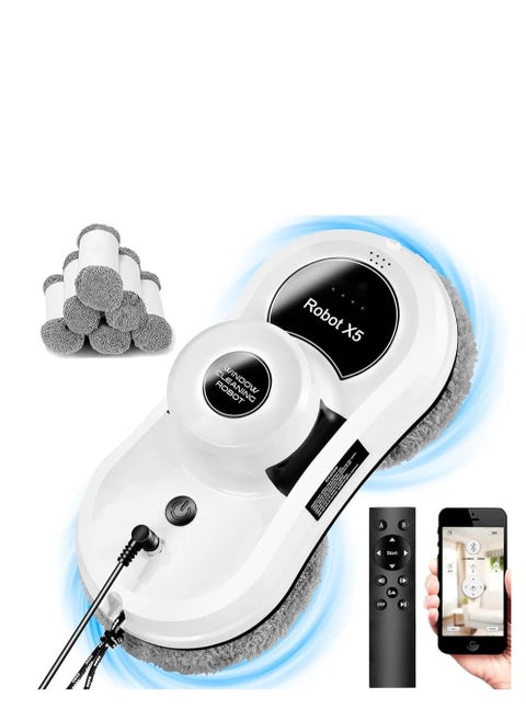 Sophinique Window Cleaning Robot, X5 Smart Window Vacuum Cleaner Glass Cleaning Robotic with APP & Remote, Intelligent Automatic Window Cleaner for Indoor/Outdoor Windows Mirror Table Tile (White)
