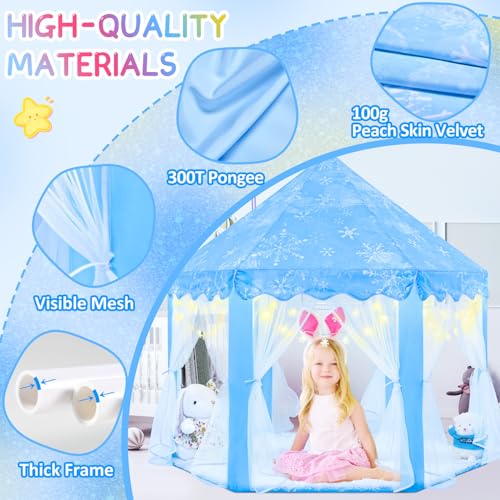 EVOIONOS Frozen Princess Tent for Girls Kids Play Tent with Snowflake Lights Castle Playhouse for Children Indoor Outdoor Games 55 x 53 inches Blue - Image 5